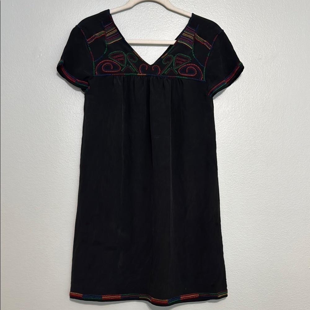Madewell Silk V Neck Embroidered Dress
